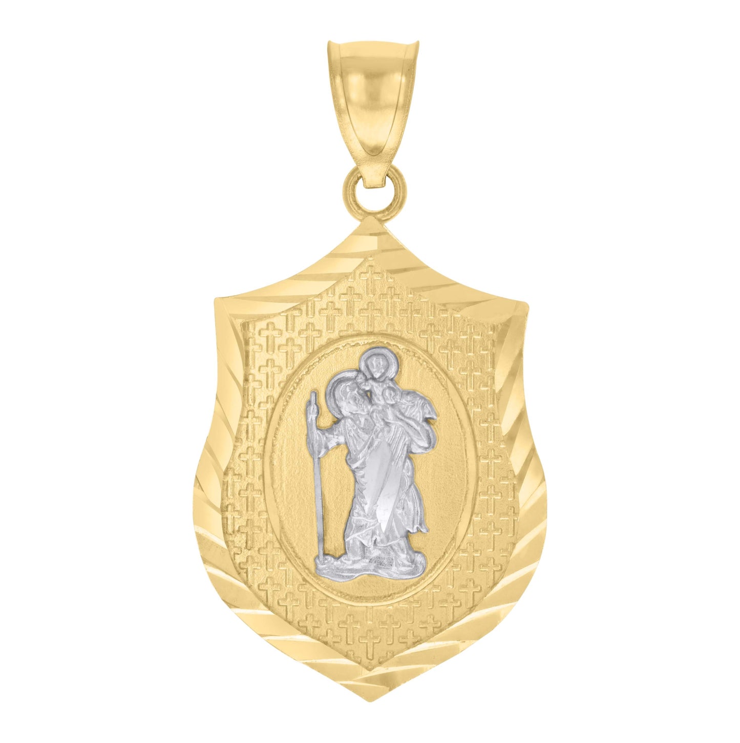 10K Two-tone Gold Mens St. Christopher Religious Charm Pendant