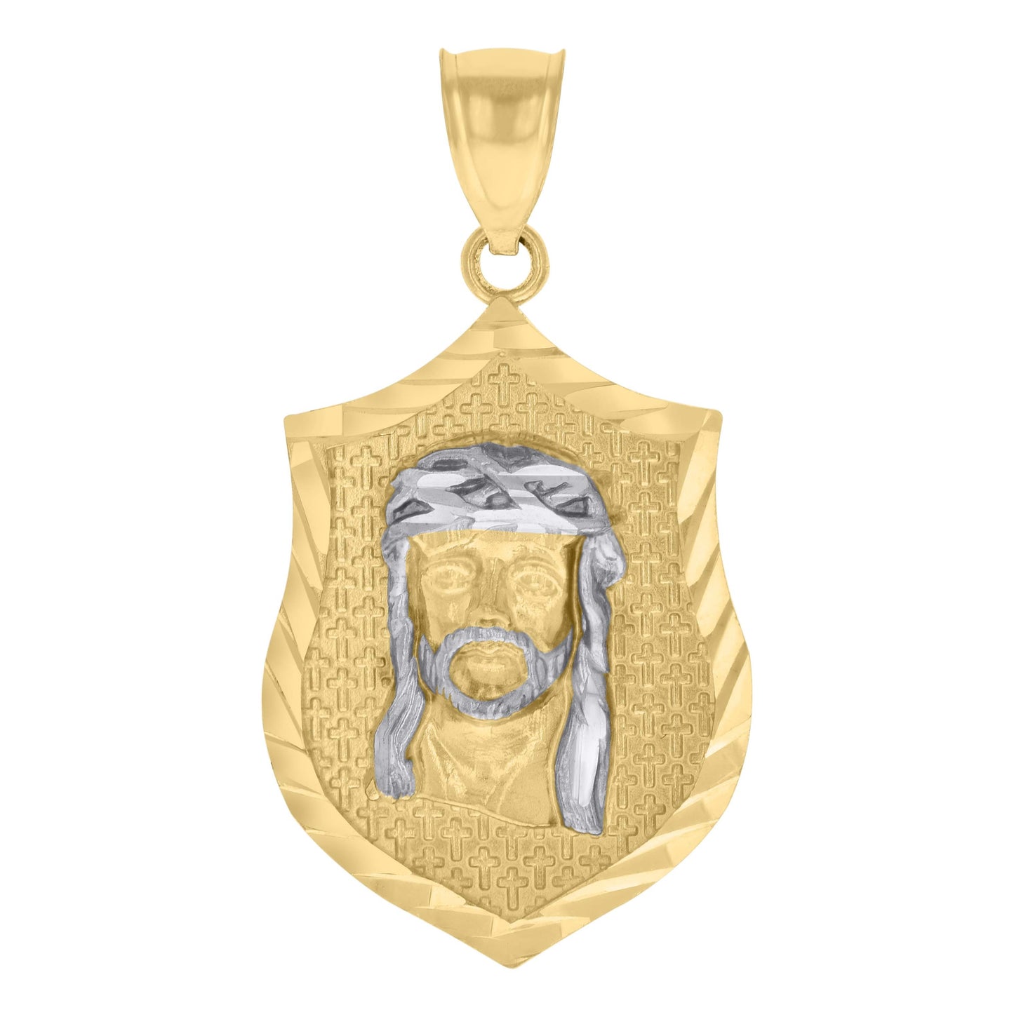 10K Two-tone Gold Mens Jesus Religious Charm Pendant