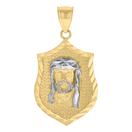 10K Two-tone Gold Mens Jesus Religious Charm Pendant