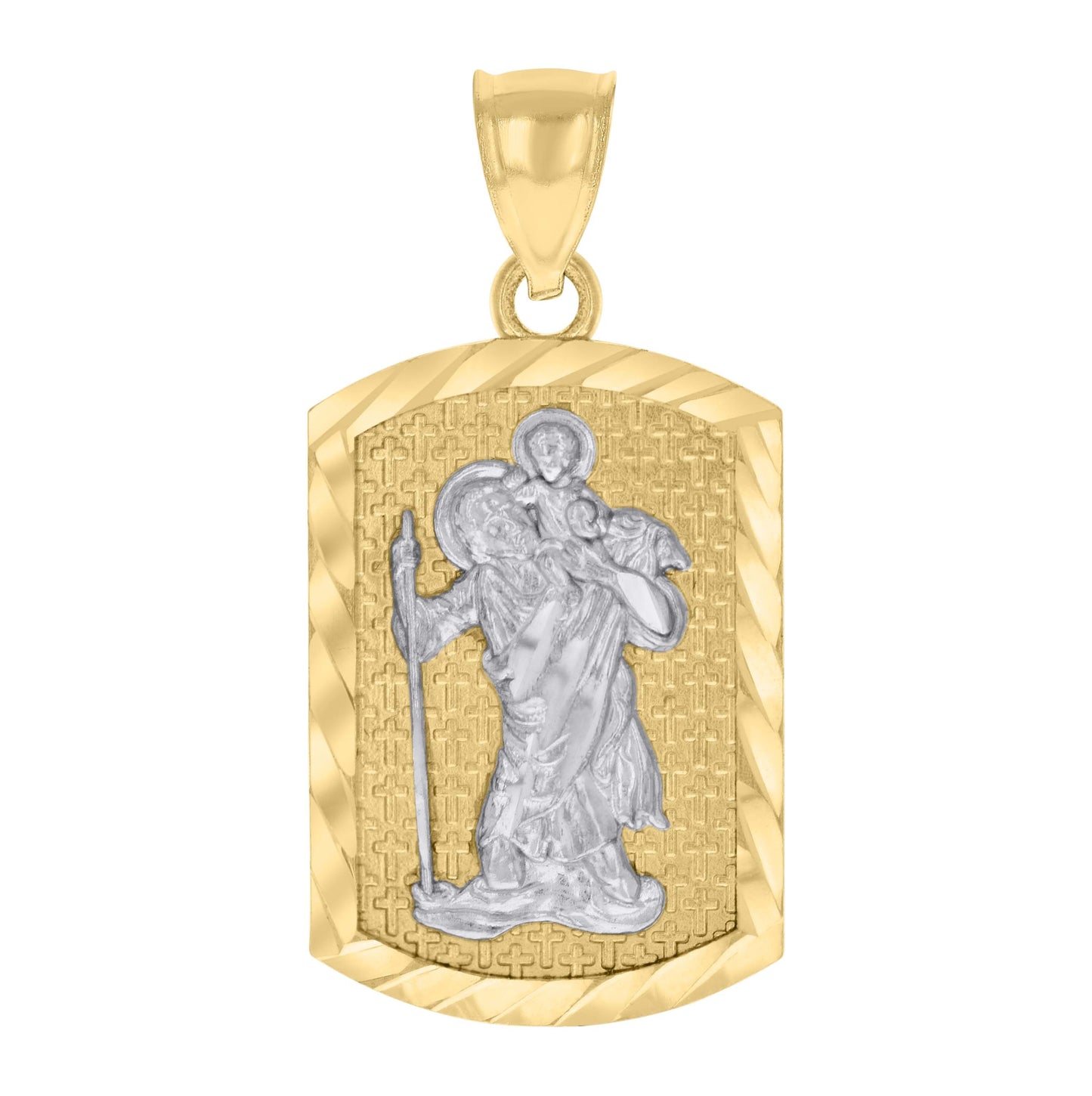 10K Two-tone Gold Mens St. Christopher Religious Charm Pendant