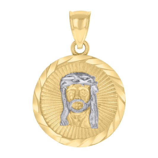 10K Two-tone Gold Mens Jesus Religious Charm Pendant