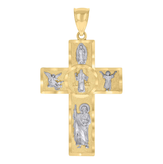 10K Two-tone Gold Mens Cross Religious Charm Pendant