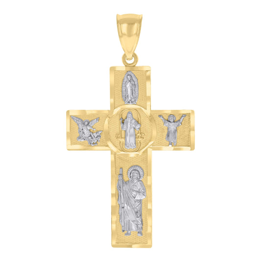 10K Two-tone Gold Mens Cross Religious Charm Pendant