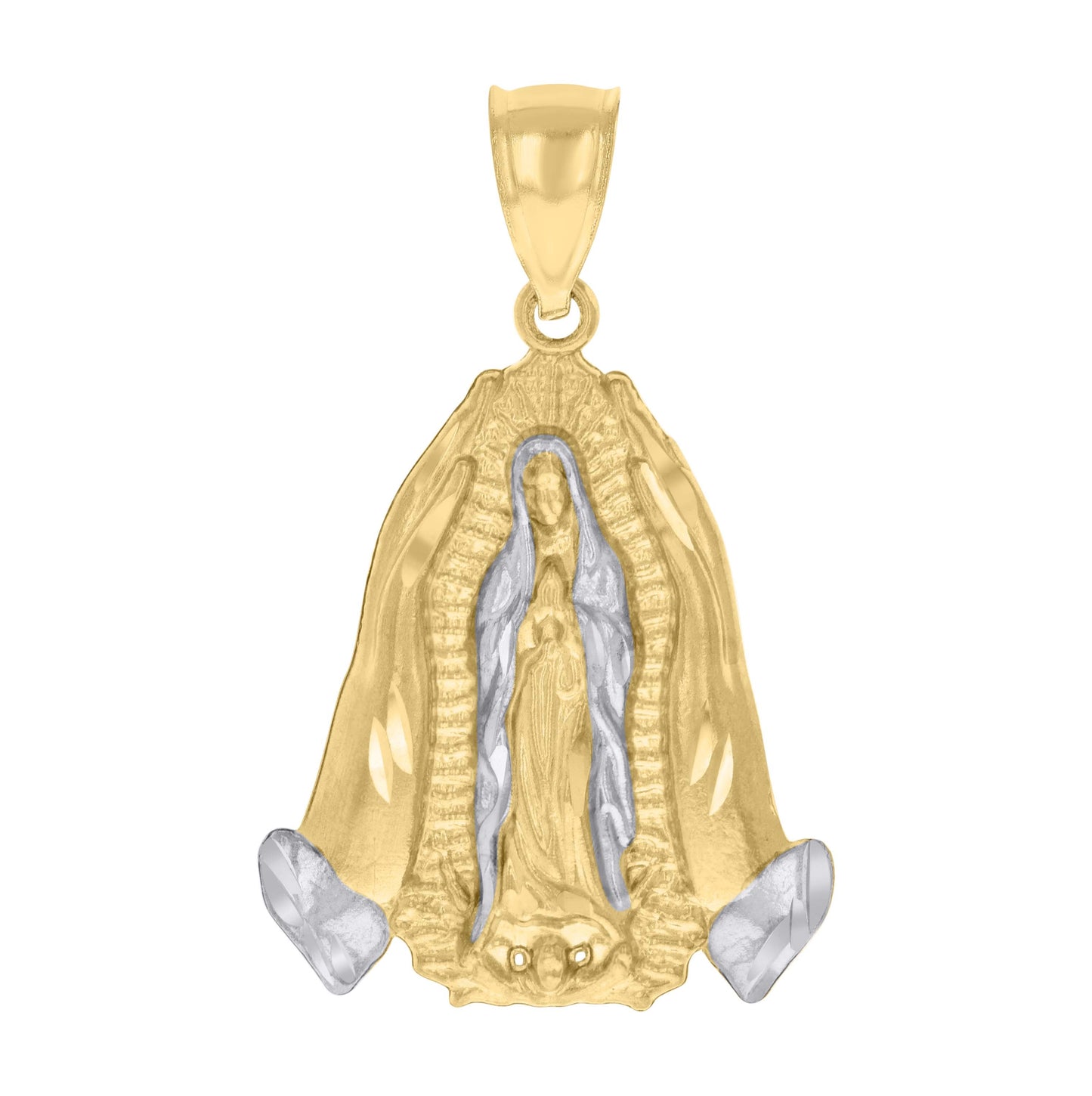10K Two-tone Gold Mens Guadalupe Religious Charm Pendant