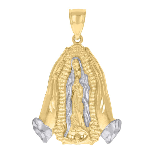 10K Two-tone Gold Mens Guadalupe Religious Charm Pendant