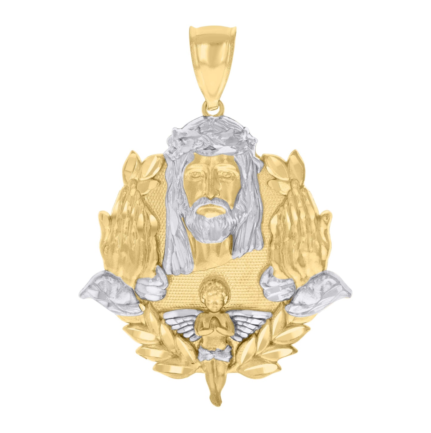 10K Two-tone Gold Mens Jesus Angel Religious Charm Pendant