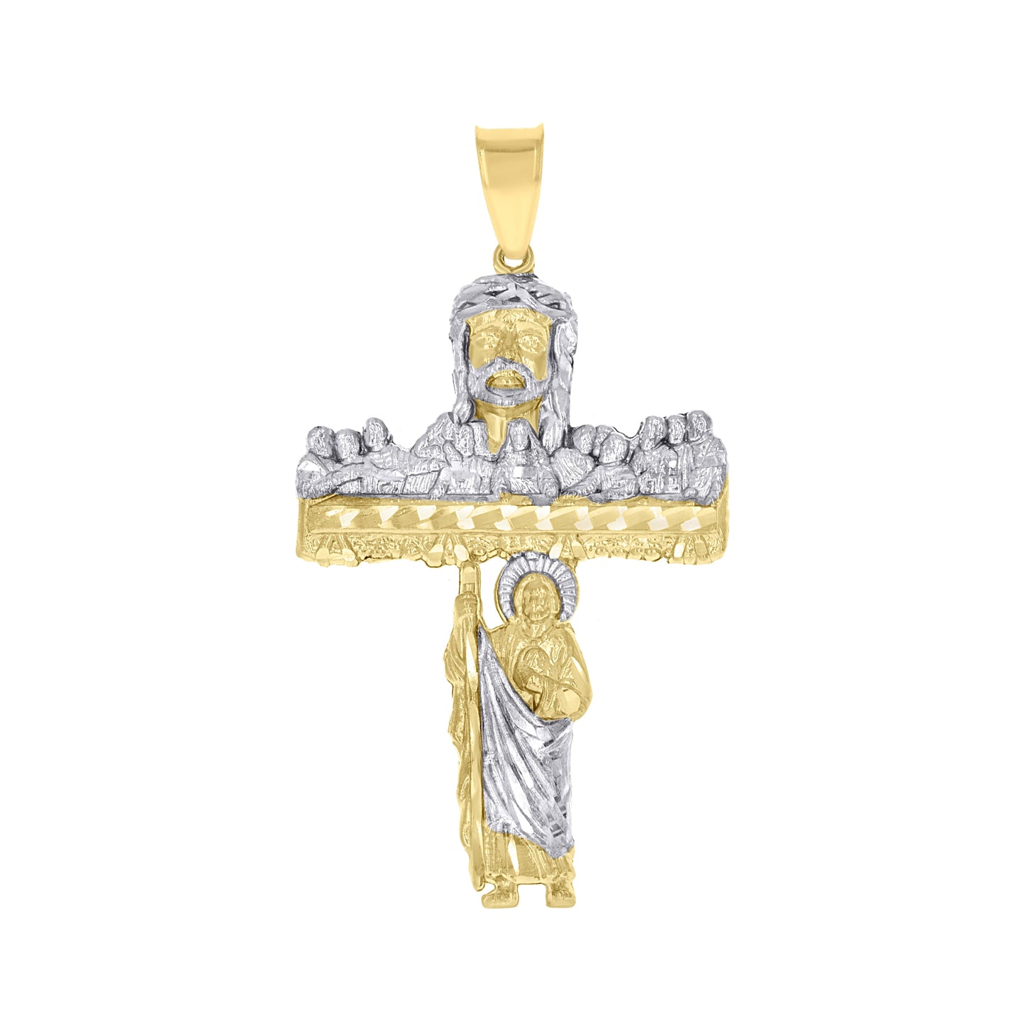 10K Two-tone Gold Mens Jesus Last Supper Crucifix Cross Religious Charm Pendant