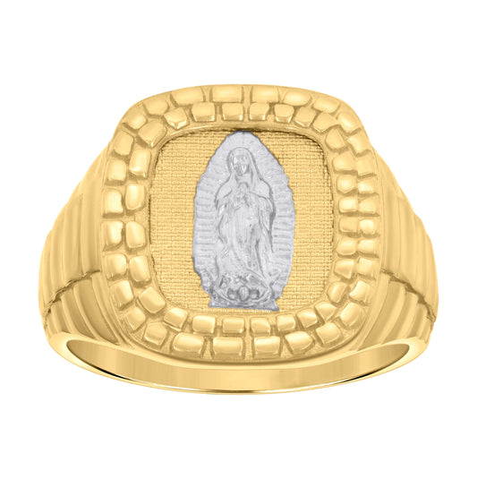 10K Two-tone Gold Mens Nugget Guadalupe Religious Ring