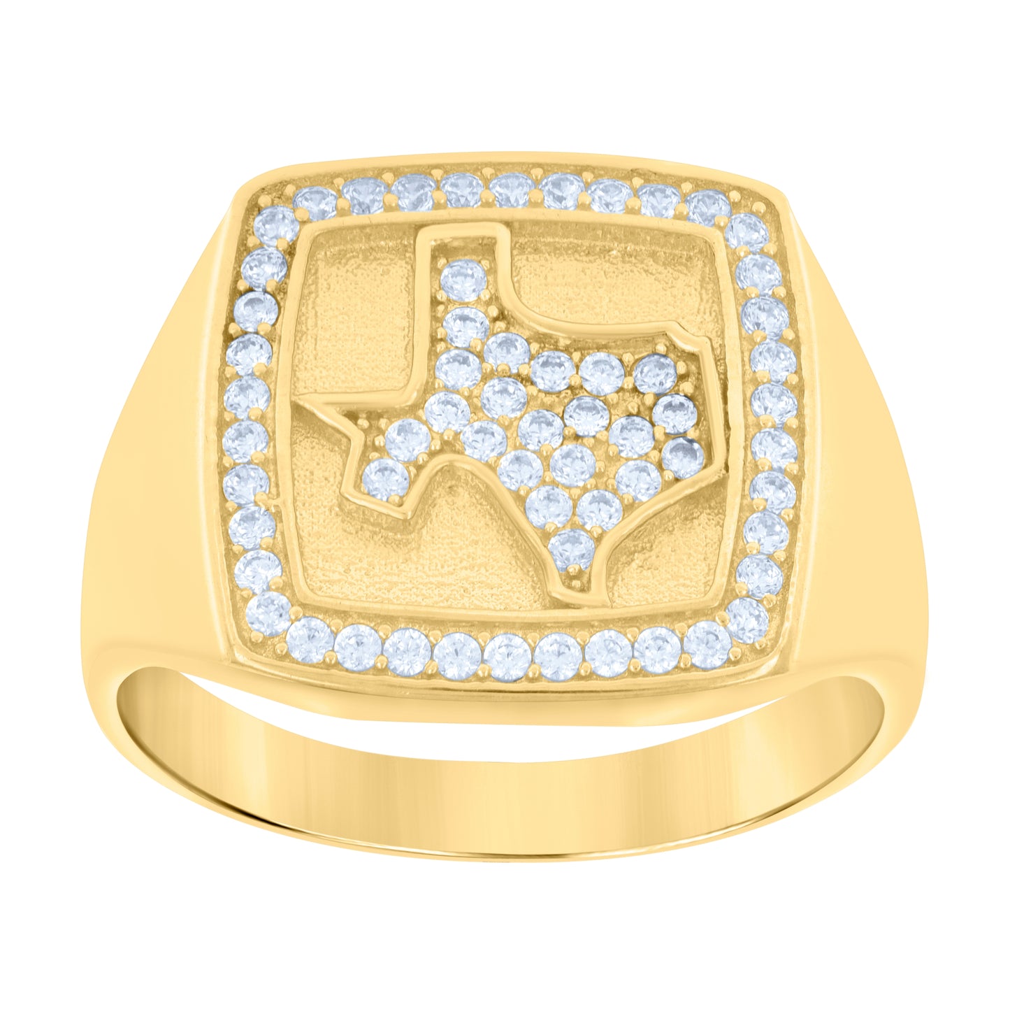 10K Yellow Gold Mens Cubic-Zirconia Texas Map Ring