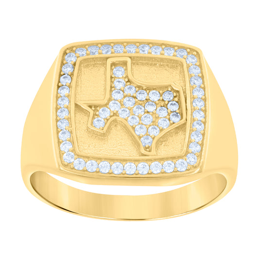 10K Yellow Gold Mens Cubic-Zirconia Texas Map Ring