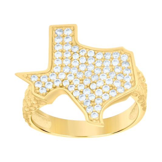 10K Yellow Gold Mens Cubic-Zirconia Texas Map Ring