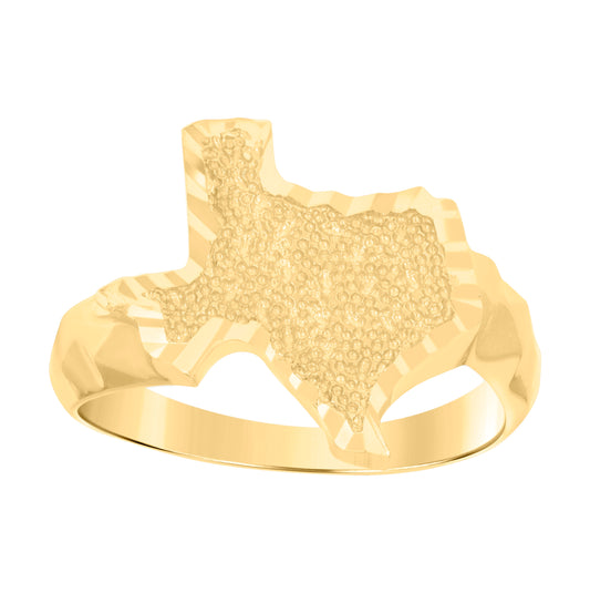 10K Yellow Gold Womens Diamond-Cut Texas American State Globe Maps Ring
