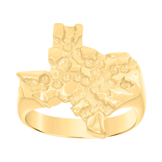 10K Yellow Gold Womens Textured Nugget Texas American State Globe Maps Ring