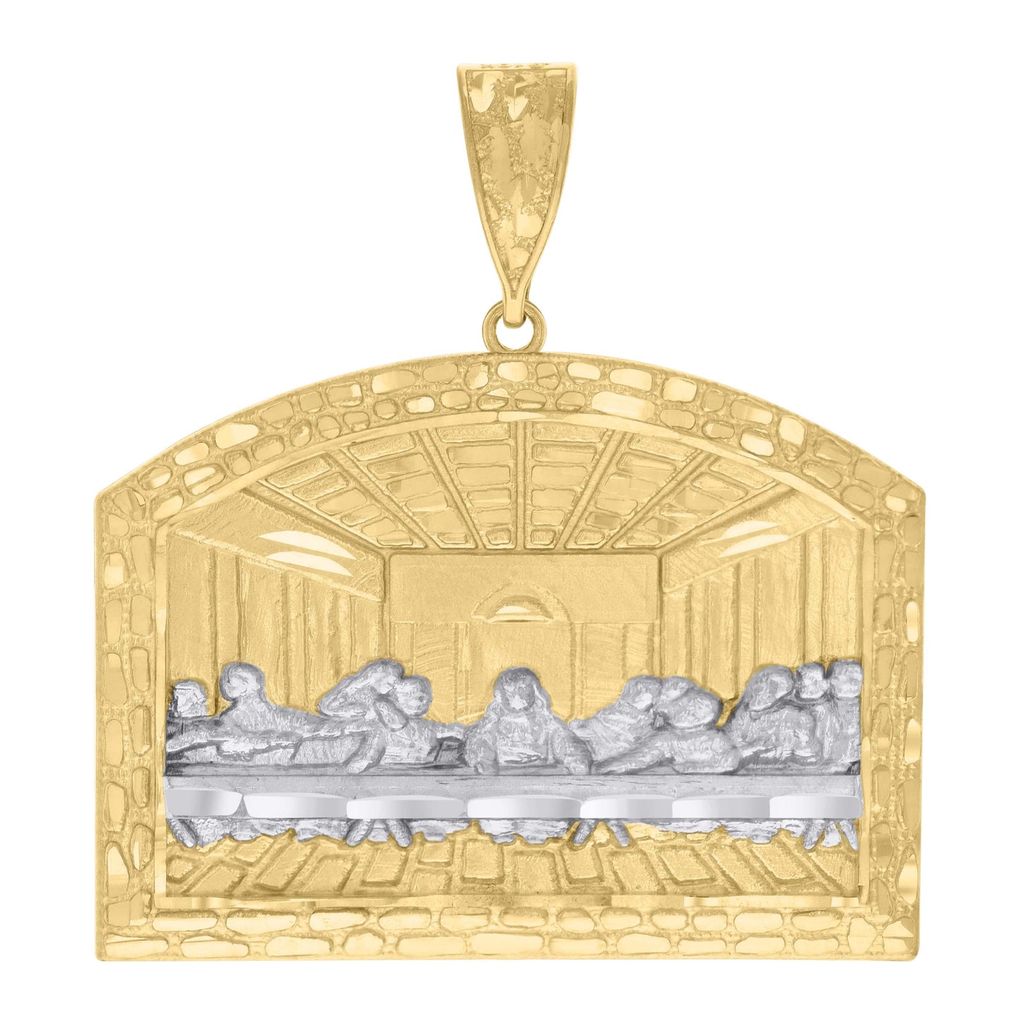 10K Two-tone Gold Mens Nugget Last Supper Religious Charm Pendant