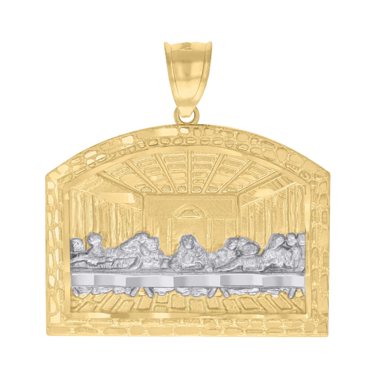 10K Two-tone Gold Mens Nugget Last Supper Religious Charm Pendant