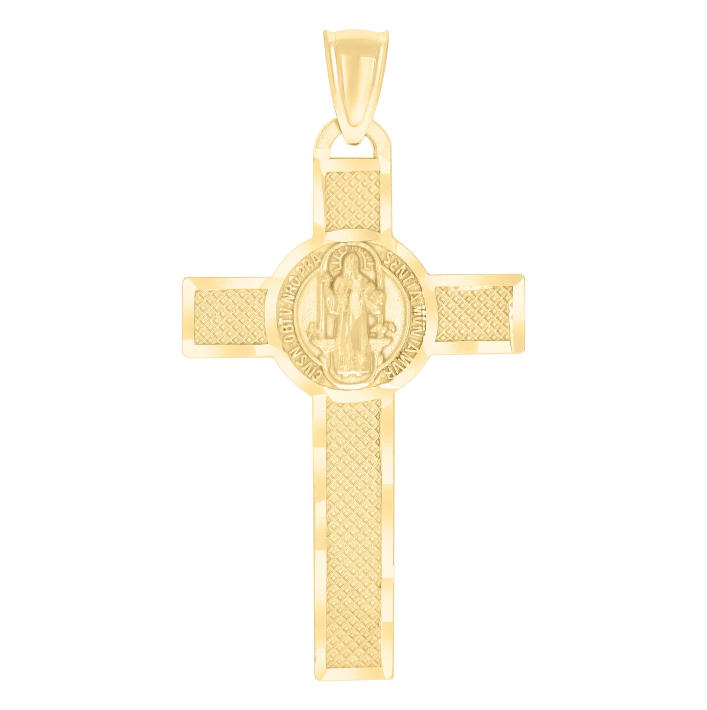 10K Yellow Gold Mens St. Benedict Cross Religious Charm Pendant