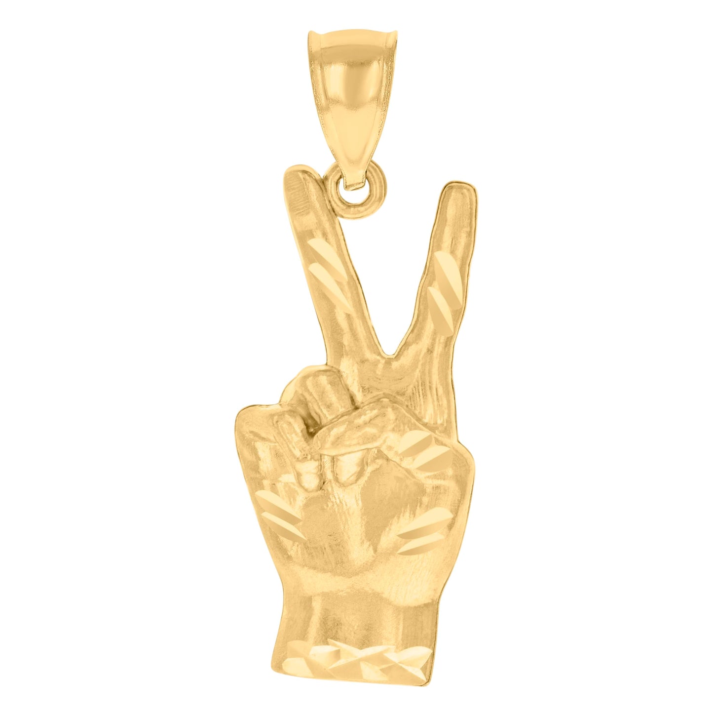 10K Yellow Gold Unisex Peace Sign Victory Hand Symbol Fashion Charm Pendant