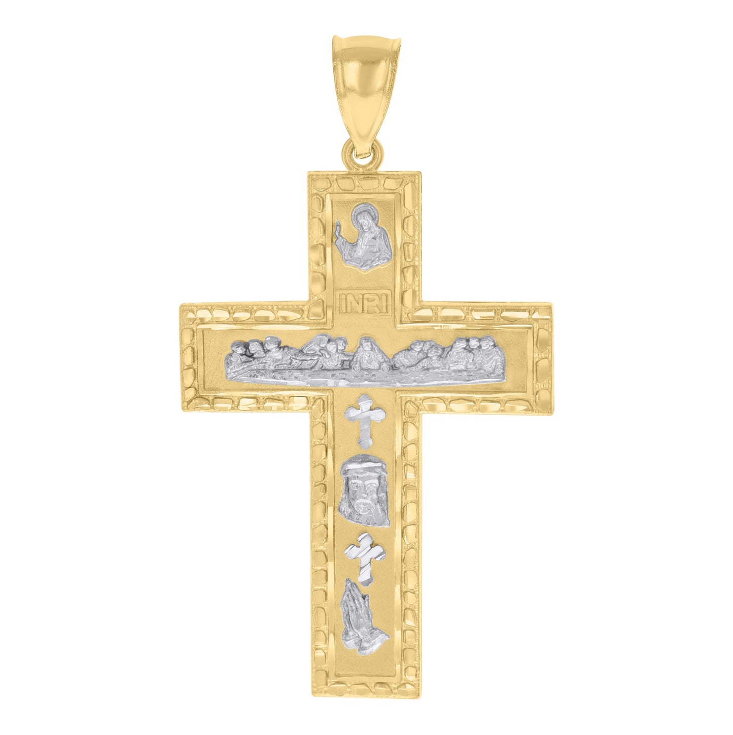 10K Two-tone Gold Mens Jesus Last Supper INRI Cross Religious Charm Pendant