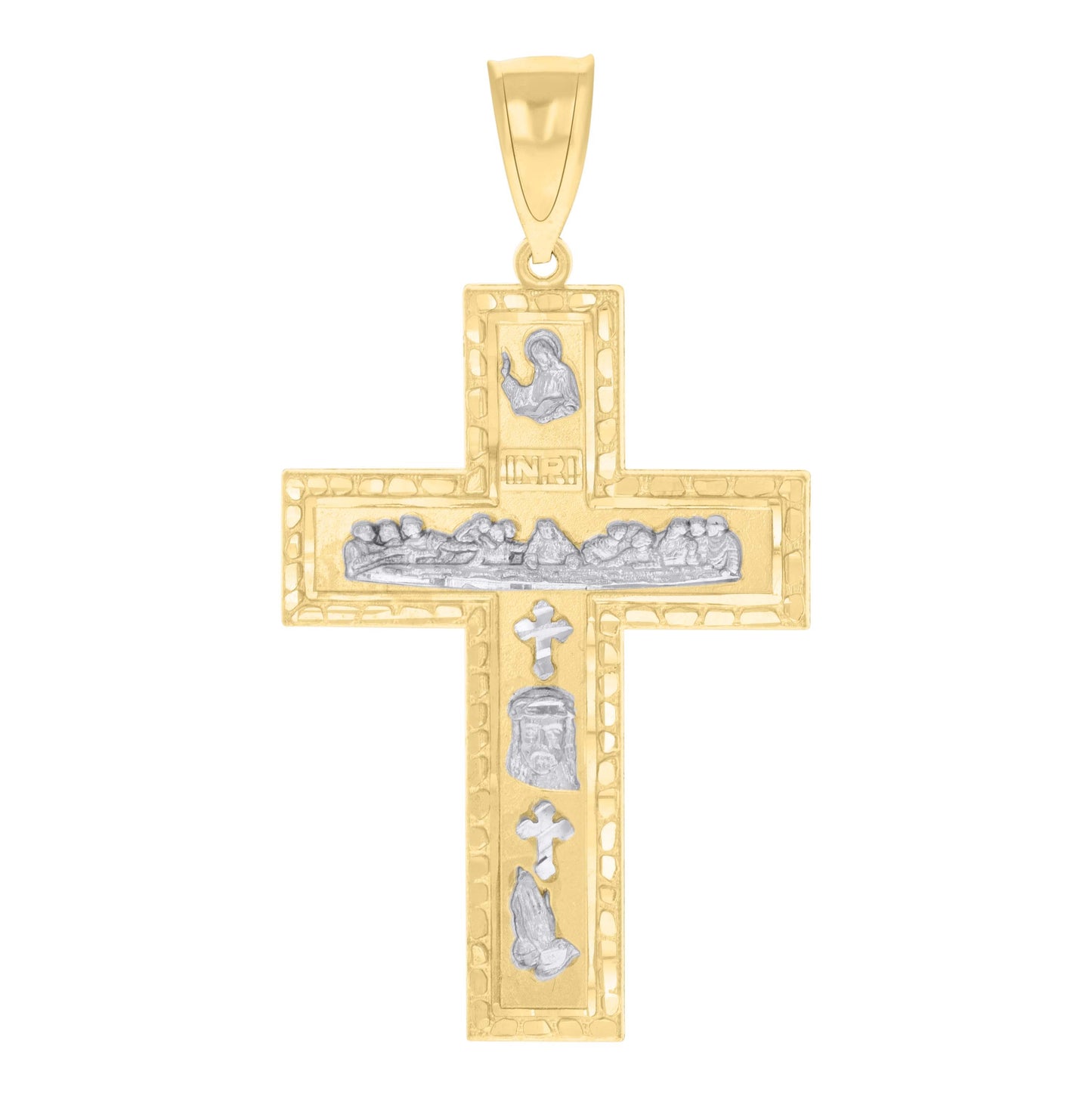 10K Two-tone Gold Mens Jesus Last Supper INRI Cross Religious Charm Pendant