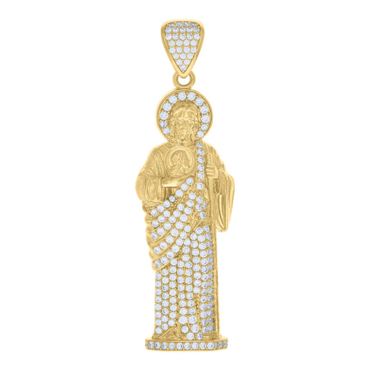 10K Yellow Gold Mens Cubic-Zirconia St. Jude Religious Charm Pendant