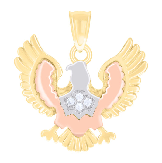 10K Tri-Color Gold Womens Cubic-Zirconia Eagle Bird Wildlife Charm Pendant