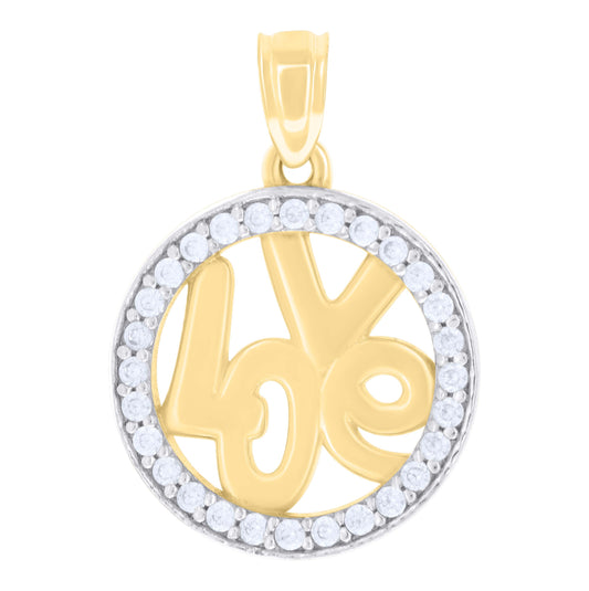 10K Two-tone Gold Womens Cubic-Zirconia Love Charm Pendant