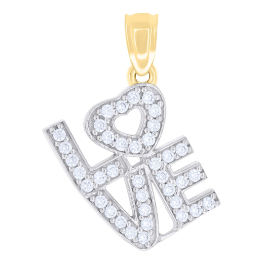 10K Two-tone Gold Womens Cubic-Zirconia Love Heart Charm Pendant