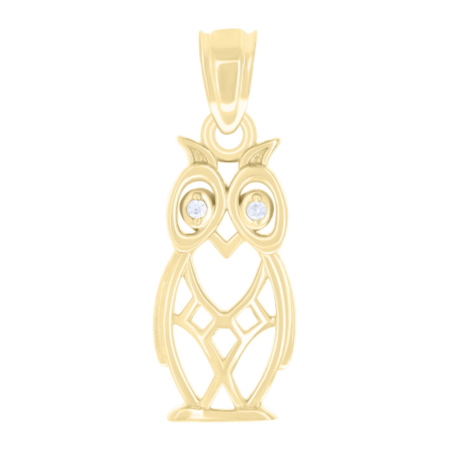 10K Yellow Gold Womens Cubic-Zirconia Good Luck Owl Bird Wildlife Charm Pendant