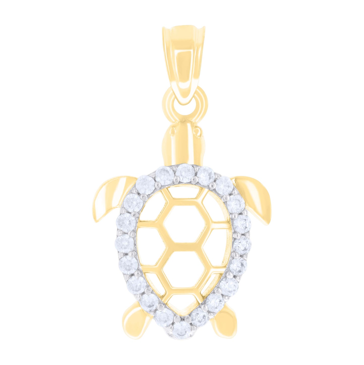10K Two-tone Gold Womens Cubic-Zirconia Good Luck Turtle Ocean Wildlife Charm Pendant