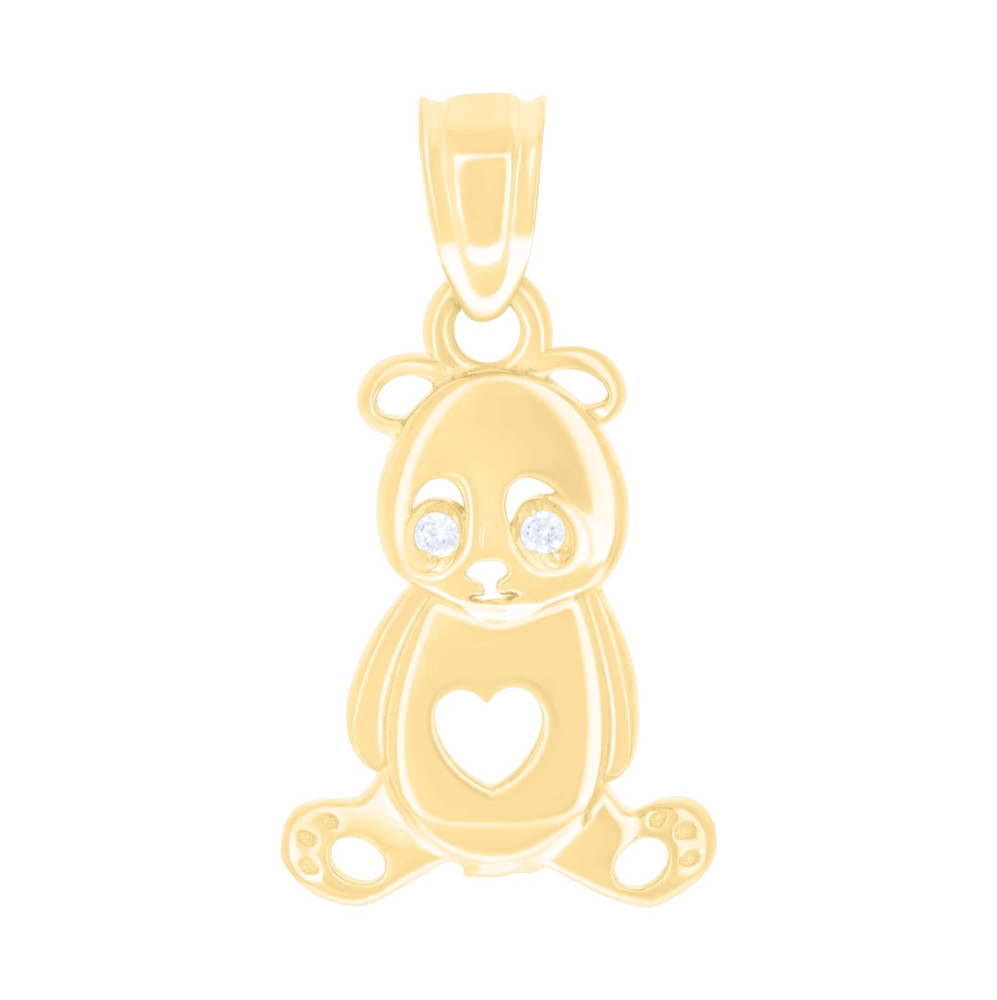 10K Yellow Gold Womens Cubic-Zirconia Teddy Bear Heart Charm Pendant