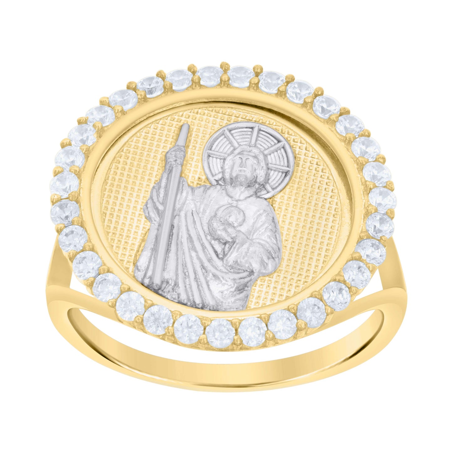 10K Two-tone Gold Womens Cubic-Zirconia St. Jude Religious Ring