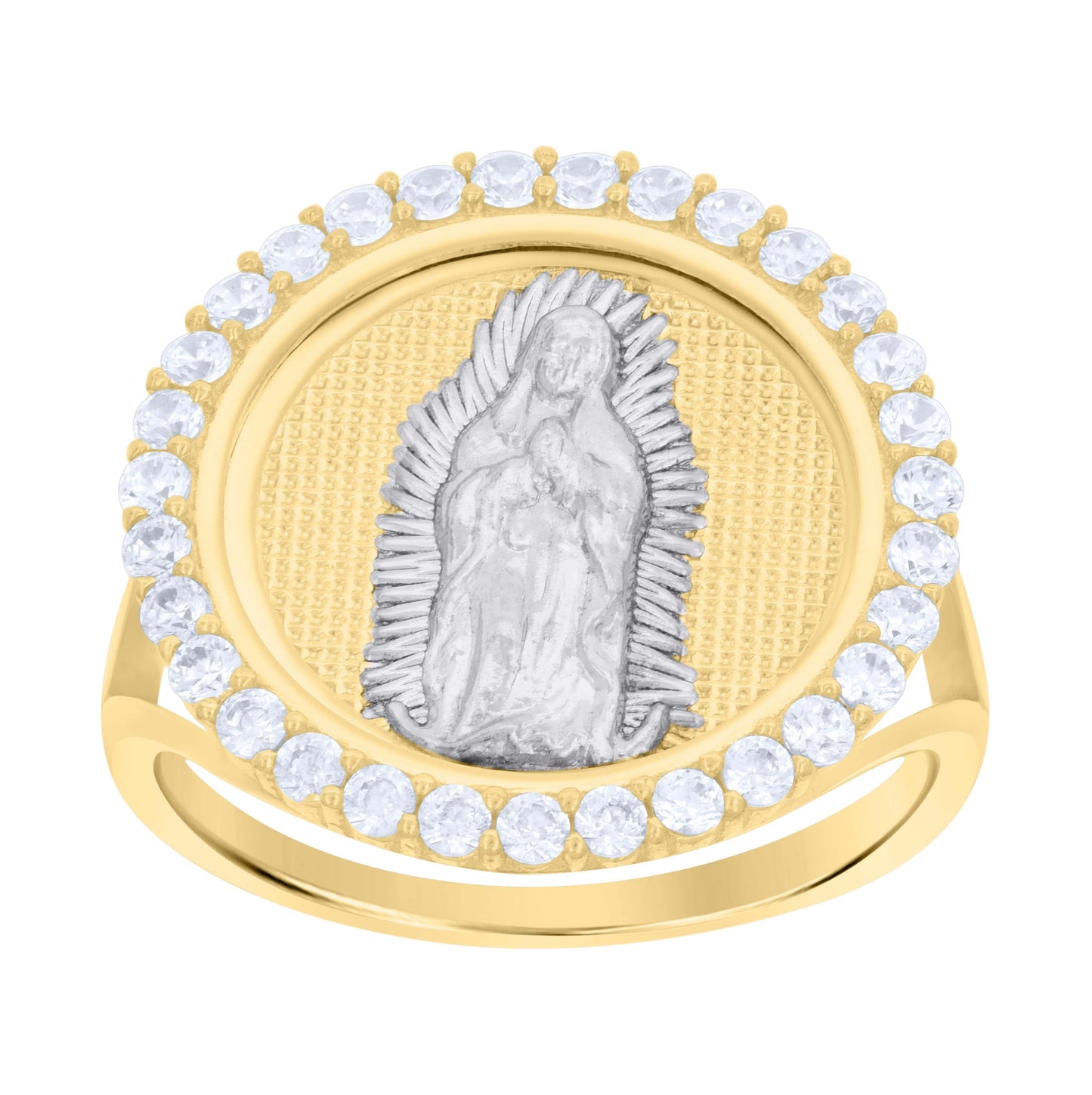 10K Two-tone Gold Womens Cubic-Zirconia Guadalupe Religious Ring