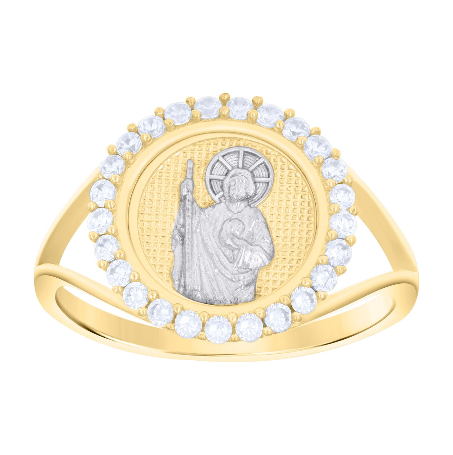 10K Two-tone Gold Womens Cubic-Zirconia St. Jude Religious Ring