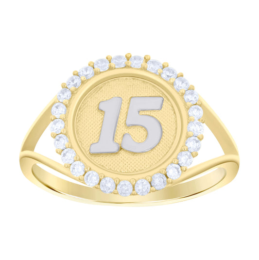 10K Two-tone Gold Womens Cubic-Zirconia 15 Anos Quinceanera Ring