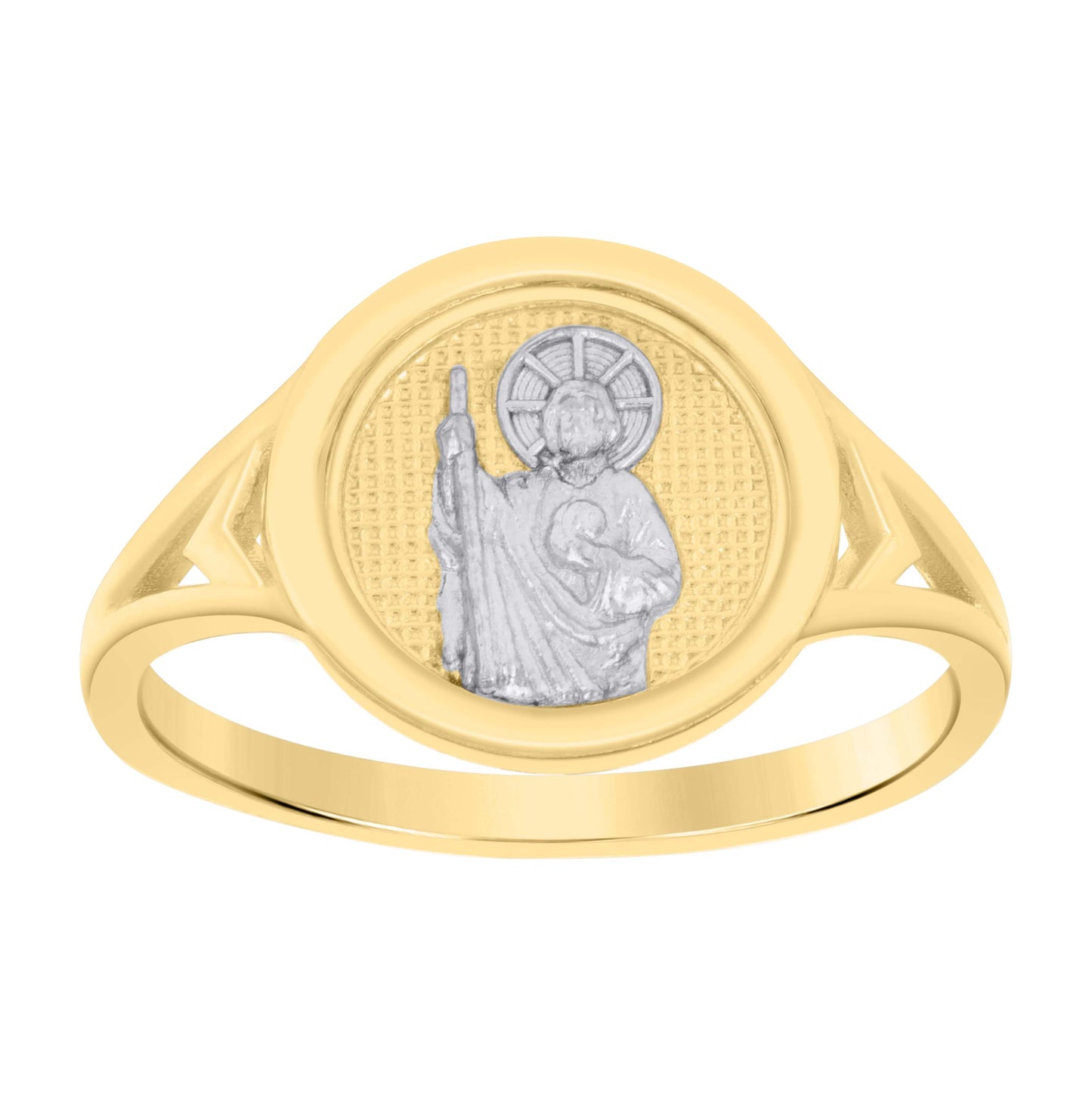 10K Two-tone Gold Womens St. Jude Religious Ring