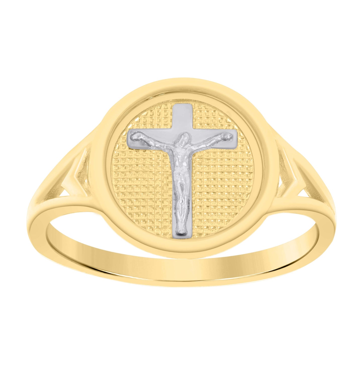 10K Two-tone Gold Womens Crucifix Cross Religious Ring