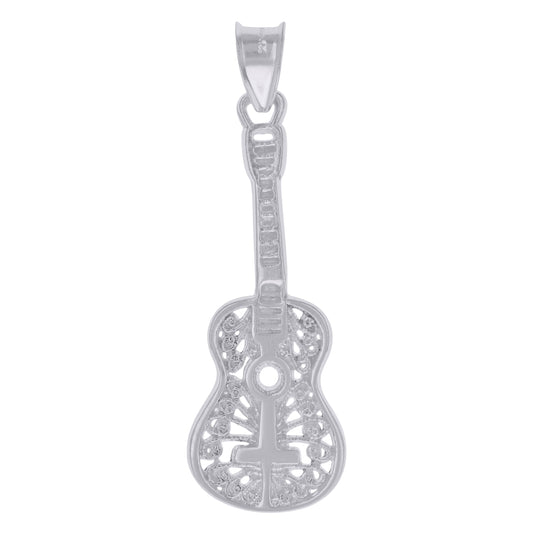 Sterling Silver Unisex Guitar Music Fashion Charm Pendant