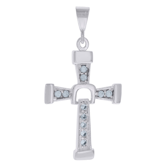 Sterling Silver Unisex Cubic-Zirconia Cross Religious Charm Pendant