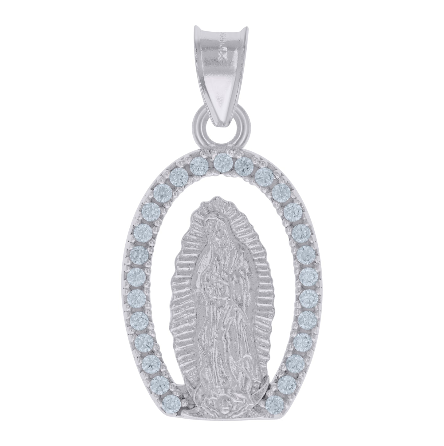 Sterling Silver Womens Cubic-Zirconia Guadalupe Religious Charm Pendant