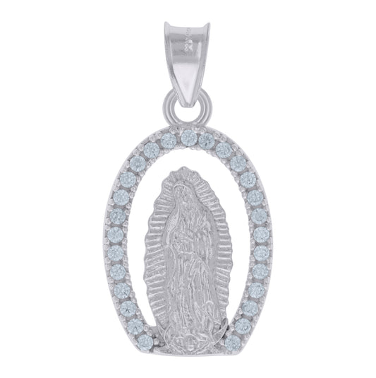Sterling Silver Womens Cubic-Zirconia Guadalupe Religious Charm Pendant