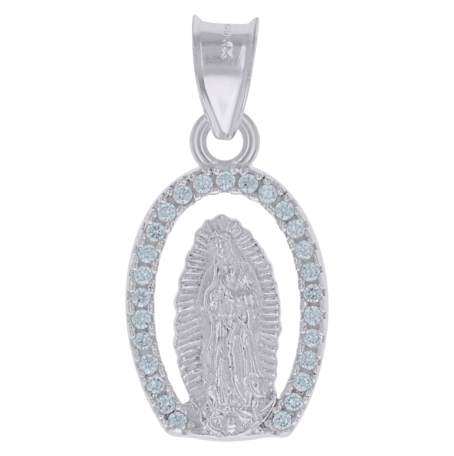 Sterling Silver Womens Cubic-Zirconia Guadalupe Religious Charm Pendant