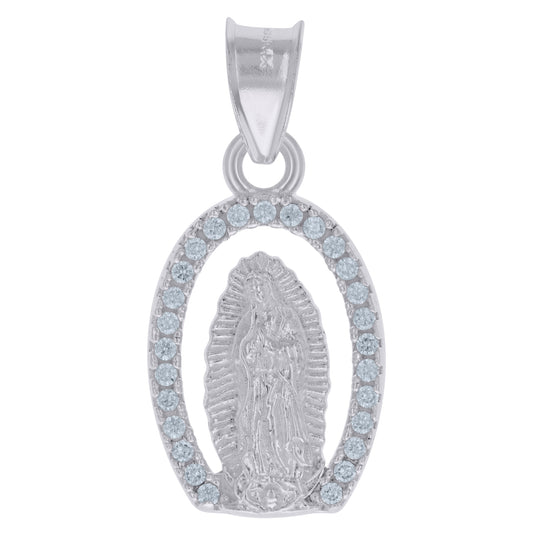 Sterling Silver Womens Cubic-Zirconia Guadalupe Religious Charm Pendant
