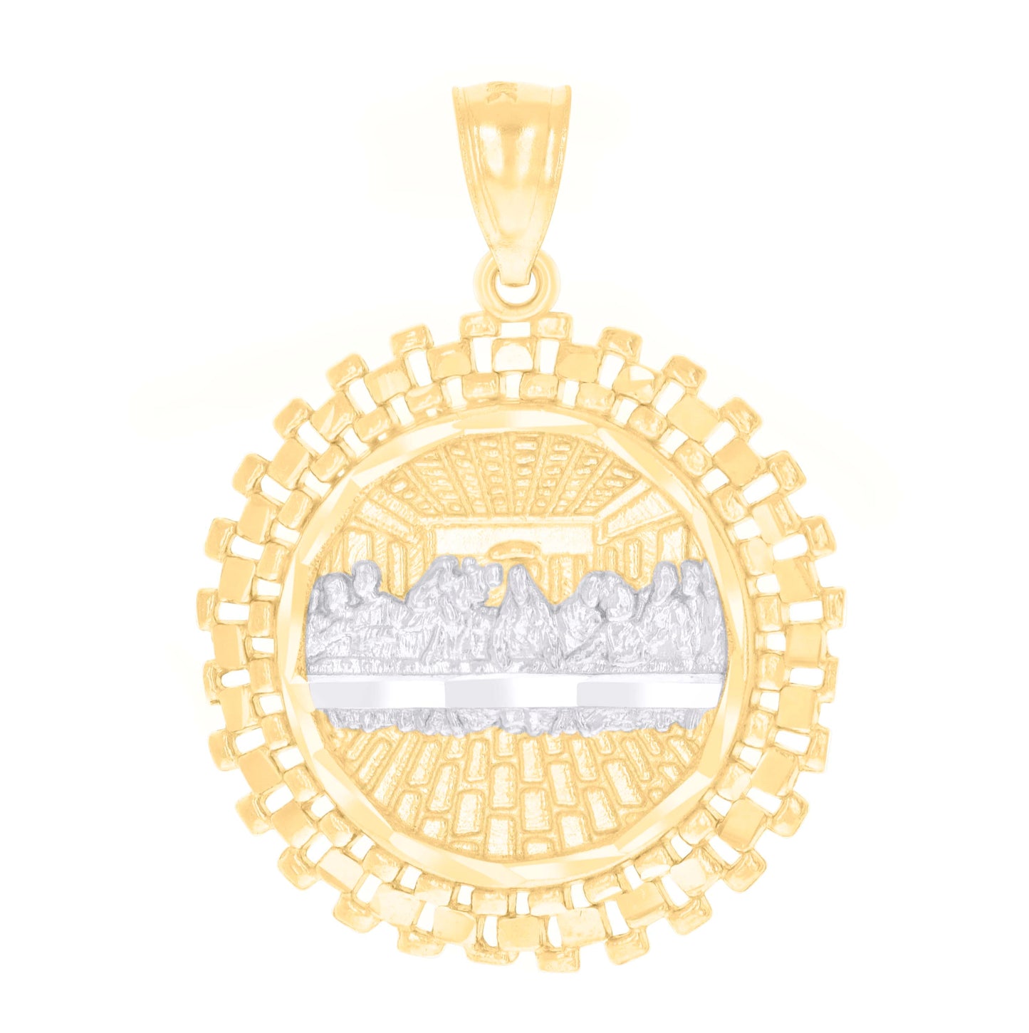14K Two-tone Gold Mens Last Supper Religious Charm Pendant