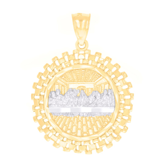 14K Two-tone Gold Mens Last Supper Religious Charm Pendant