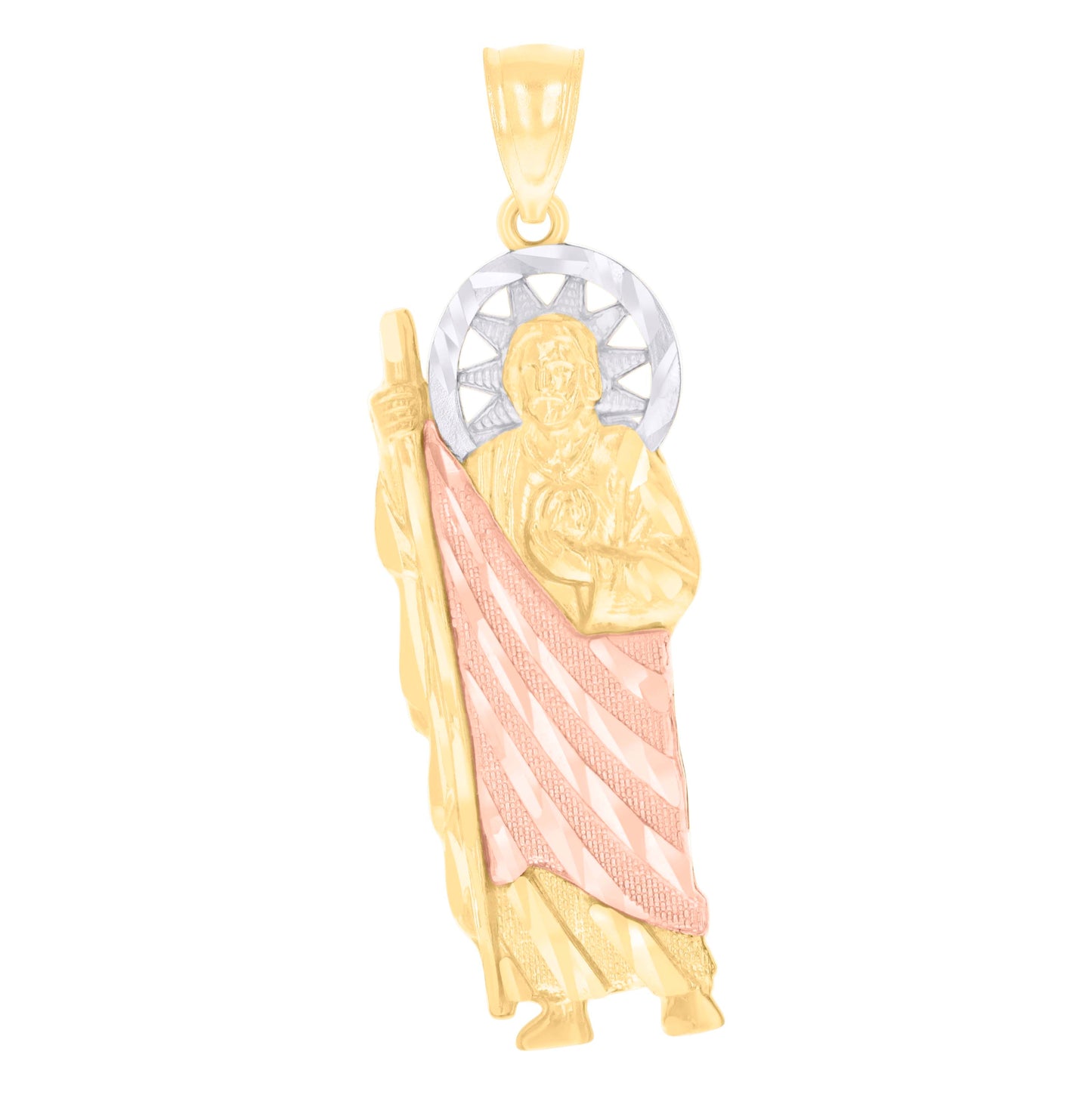 14K Tri-Color Gold Mens St. Jude Religious Charm Pendant