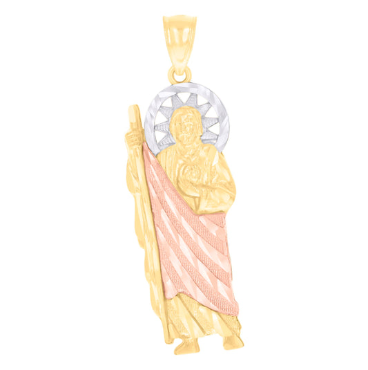 14K Tri-Color Gold Mens St. Jude Religious Charm Pendant