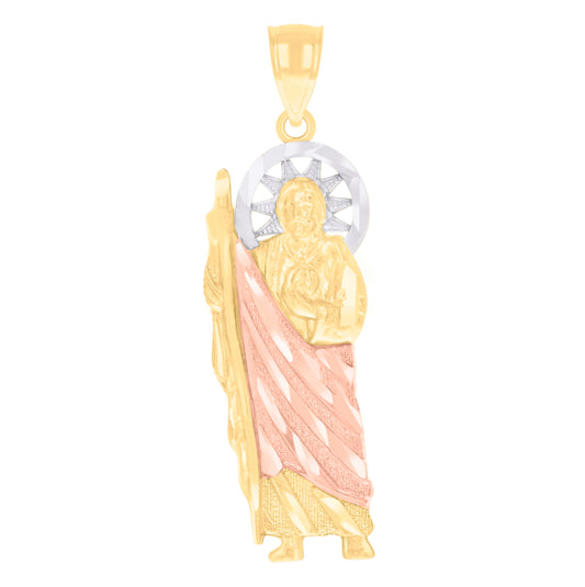 14K Tri-Color Gold Mens St. Jude Religious Charm Pendant