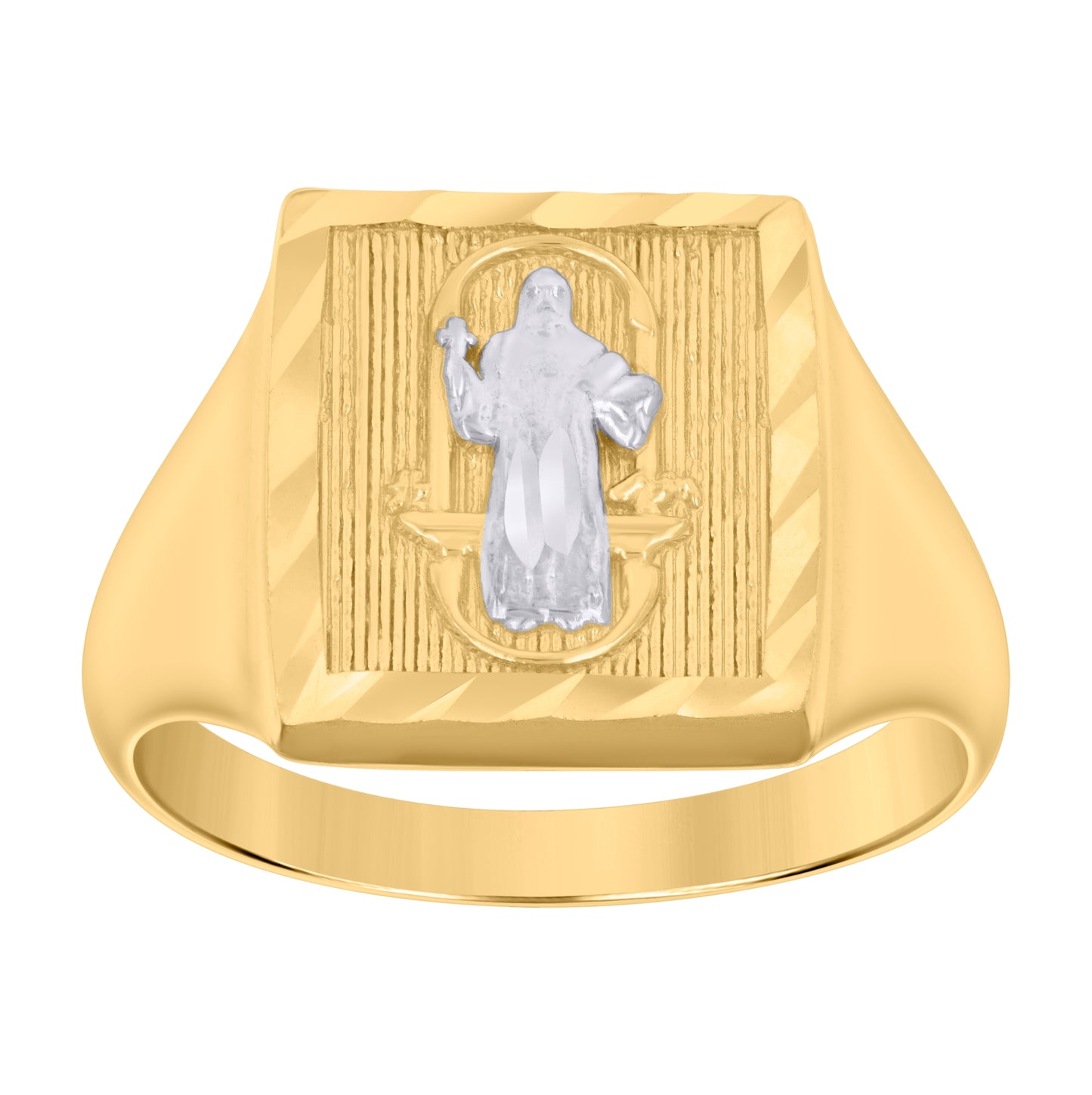 14K Two-Tone Gold Mens St. Benedict Saint Religious Ring