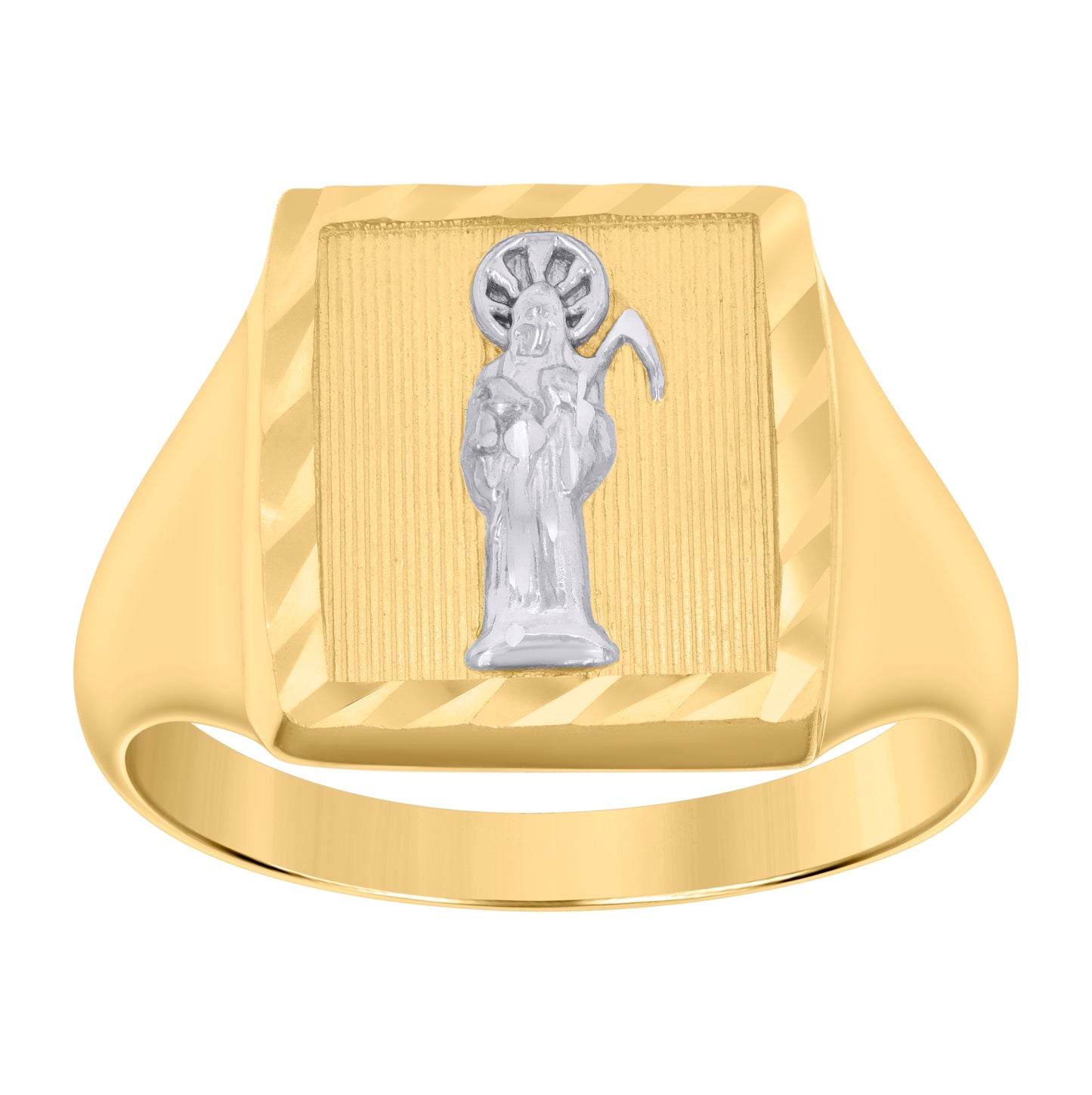 14K Two-Tone Gold Mens Death Angel Grim Reaper Angel Religious Ring