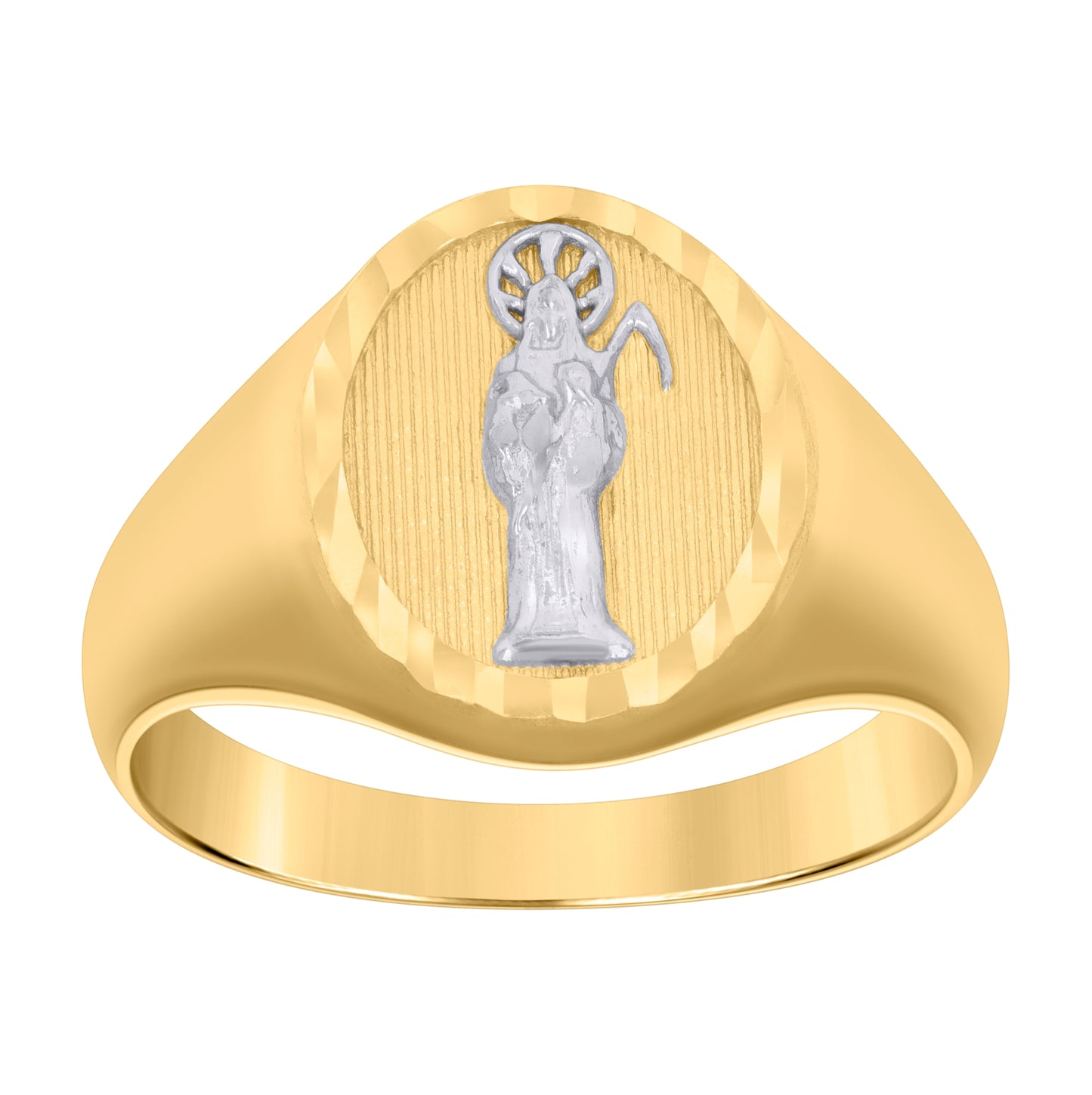 14K Two-Tone Gold Mens Death Angel Grim Reaper Angel Religious Ring